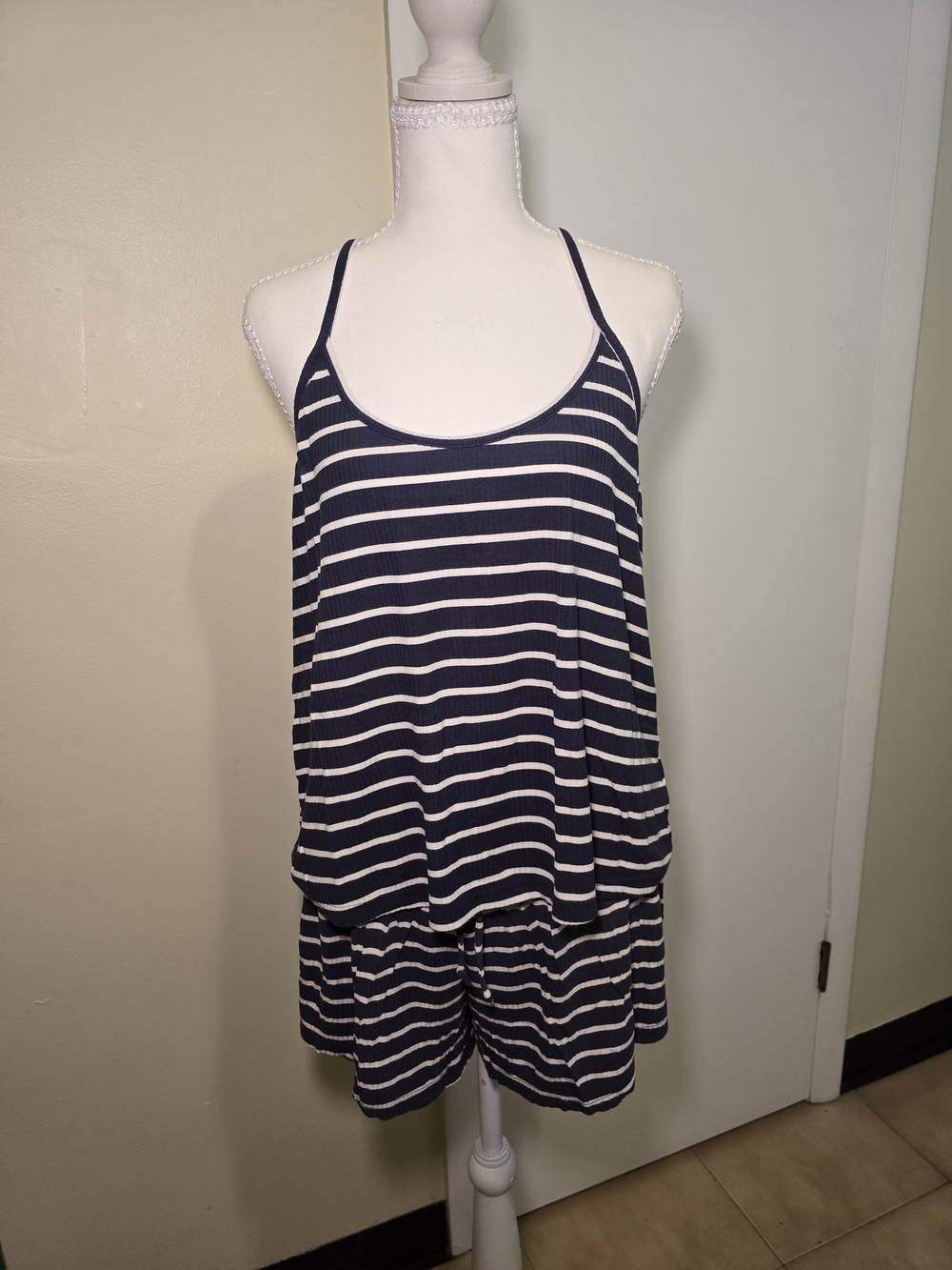 Striped Navy & White 2 Pcs Women's Sleep Wear